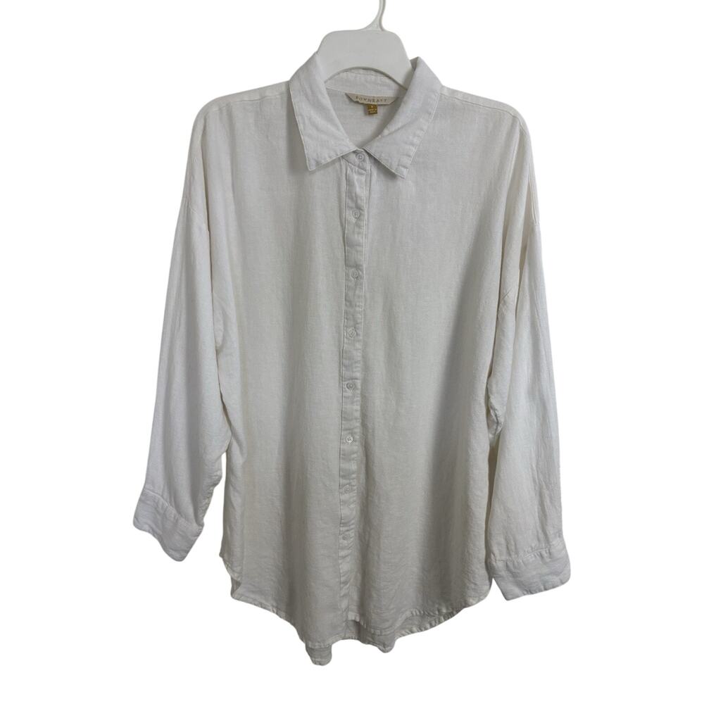 Downeast Linen Blend White Oversized Button Front Beach Cover Up Medium